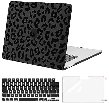MOSISO Kompatibel mit MacBook Air 15 Zoll Hülle M5 M4 M3 M2 2026 2025-2023 | Kunststoff Leopardenkorn Hartschale Hülle&Tastaturabdeckung&Displayschutz A3448 A3241 A3114 A2941, Schwarz