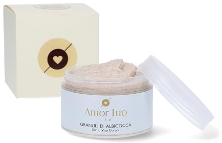 AMOR TUO LAB® | Delicato Face and Body Scrub - 250ML - Con Granuli di Noccioli D'Albicocca, Oil di Mandorle, Karitè, Azione Esfoliante e Illuminante per Tutti i Tipi di Pelle