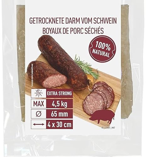 Getrocknete Schweinedärme Kaliber 65 mm, 30 cm - 4 St Naturdarm, Schweinedarm Spitzenqualität