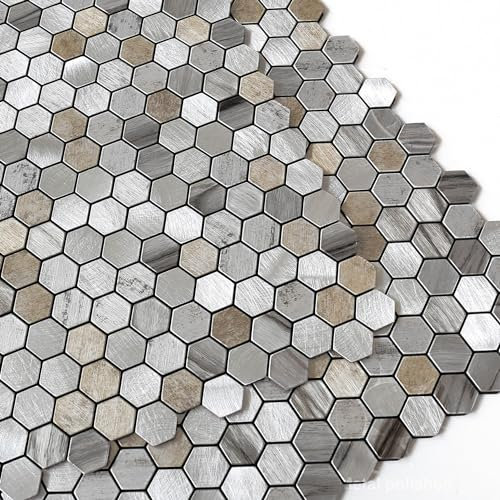 M MOFIT Self Adhesive Mosaic Wall Tiles Stickers Kitchen,Stick-on Small Tiles for Surrounding Fireplace(10pcs,Gray)