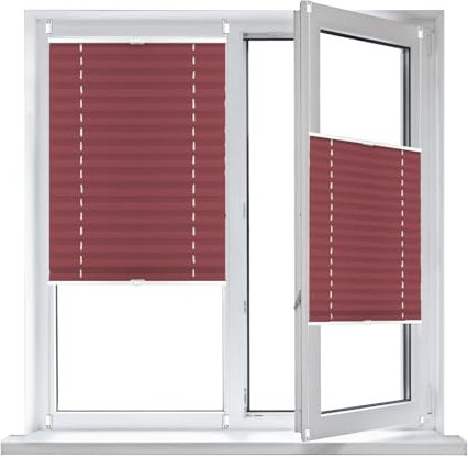 Plissee Haftfix, ohne Bohren, 65 x 200 cm UV-Schutz Sonnenschutz, Faltrollos für Fenster inkl. Plissee Klebeplatte 4 Stück, für Fenster & Tür ohne Bohren, Rot
