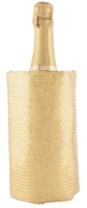 (6 Unidades) Enfriador de Vino, Champagne, Cava, Navidad, Lentejuelas Oro, Cinta Antideslizamiento, 4 Capas Anticondensación, Gel 12 Compartimentos