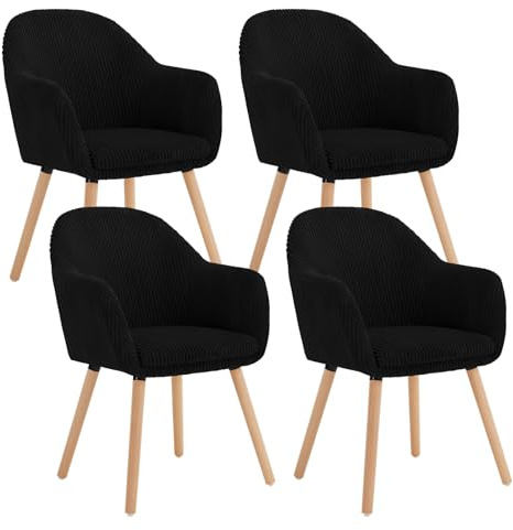 WOLTU Esszimmerstühle 4er Set, mit Armlehnen und Massivholzbeinen | Küchenstühle gepolstert modern, Sitzfläche aus Cord, für Schlafzimmer Küche Wohnzimmer, Schwarz