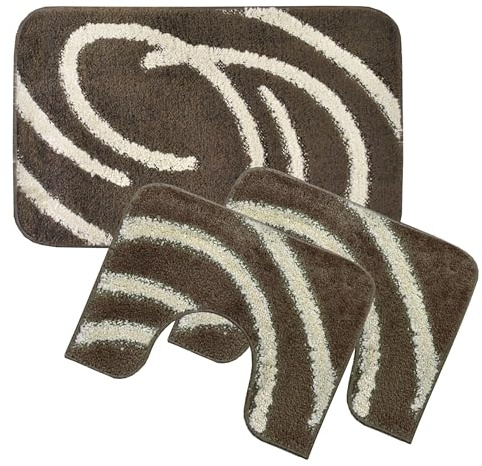 Prati di Casa Tappeto da Bagno Parure Camelia 3pz MADE IN ITALY (MARRONE-ABSTRACT)