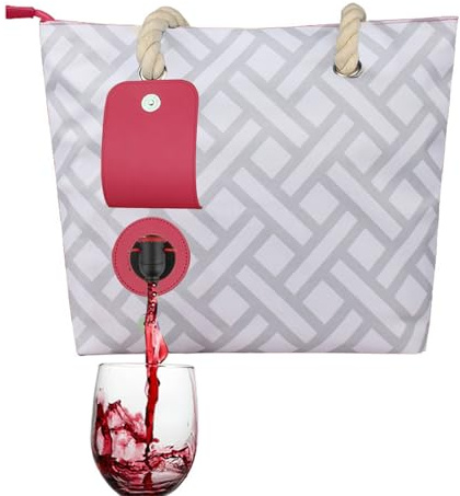 Strand Weintasche Mit Verstecktem Spender, Isolierte Weintasche Für 2 Flaschen Wein Bier Getränke, Weinhandtasche Strand Wein Geldbörse Kühltasche Mit Griff Für Pools, Strände, Konzerte (Grau)