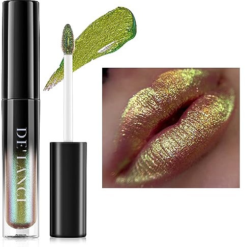 Chameleon Lippenstift Blau Grün Farbe, Schimmer Metallic Bunte Lipgloss für Frauen Mädchen Lippen Make-up Geschenk, Hydrating wasserdicht und langlebig Lippenstift glänzend, Talk-frei,#1