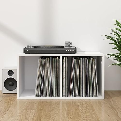 ShGaxin Schallplatten-Aufbewahrungsbox, Schallplatten Aufbewahrung, Plattenkoffer, Schallplatten Schrank, Schallplatten Box, Lp Ständer, Schallplatten Halter, Weiß 71×34×36 cm Spanplatte