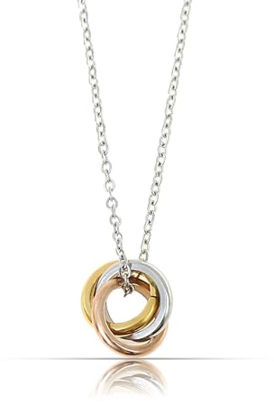Made by Nami Silberkette Damen drei verwundenen Ringen als Anhänger 925 Sterling Silber Geschenke für Frauen Wasserfester Schmuck 40 + 5 cm Länge
