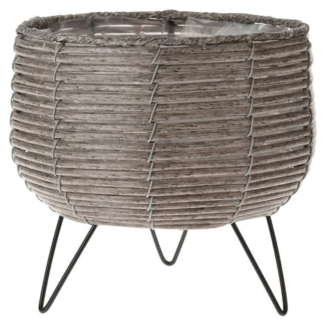 PROGARDEN Macetero con patas 20,5 x 19,5 cm, 1 unidad, maceta con lámina, maceta de aspecto de madera, decoración para jardín, exterior e interior, color gris topo