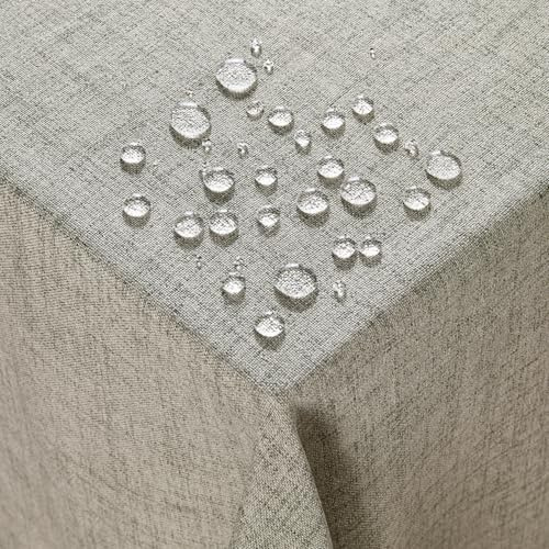 Deconovo Tischdecke Abwaschbar Wasserabweisende Tischdecken Rechteckig Tischwäsche Lotuseffekt Tischtuch pflegeleicht Leinenoptik für Esszimmer Küche Wohnzimmer Garten, 160x130 cm, Leinen, 1 Stück