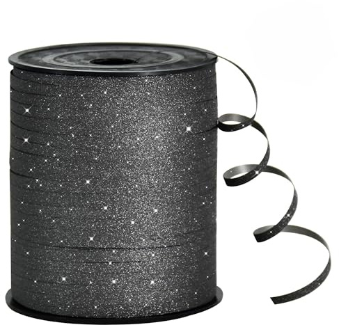 RIBBOOO 450 Meters Geschenkband GlitzerBand Schwarz 5mm Luftballons Band Geschenkverpackung für Weihnachtsdeko Ballonverschlüsse Geschenkverpackung Hochzeitsdeko (500 Yard Balloon Ribbon