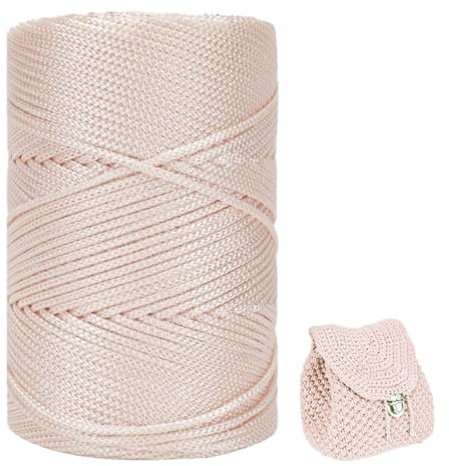 Polyester Garn 3mm X 225m，Makramee Garn 3mm，Makramee Band，Polypropylene Yarn，Geflochten Makramee Schnur Farbig，garn Zum Häkeln Für Stricken，Dekoration DIY Handwerk (Beige)