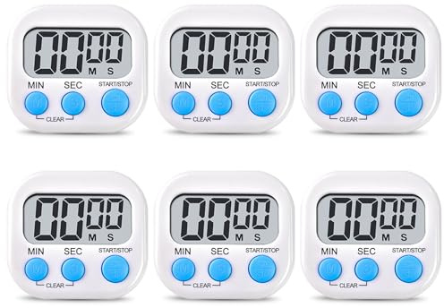 6 Pcs Kurzzeitwecker Digital Küchentimer Digital, Timer Digital, Digitaler Küchentimer, Countdown Stoppuhr Küche, Digital Timer Deutlich Zeigen Küchentimer Magnetisch Stoppuhr (Weiß)
