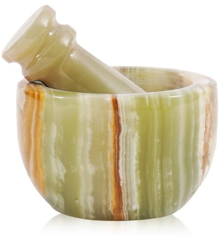 Juego de mortero y mortero de mármol de 3 pulgadas, ónix verde hecho a mano, trituradora de ajo y molinillo de hierbas, mortero de piedra, molinillo de especias pequeño, mortero y mortero para cocina