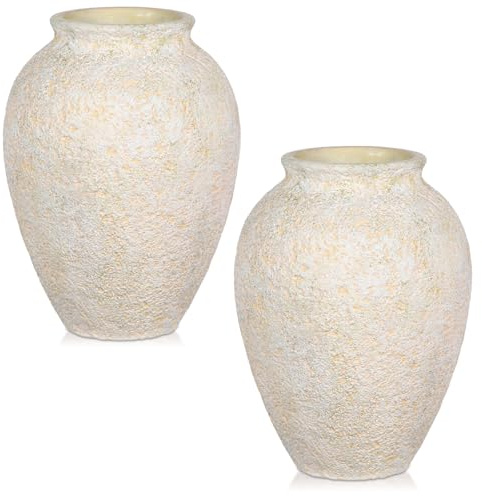 Rustikale Keramikvase – Kleine Deko-Vase 17 cm mit Struktur für Trockenblumen & Pampasgras – Boho & Modern – Weiß 2er Set Erhältlich