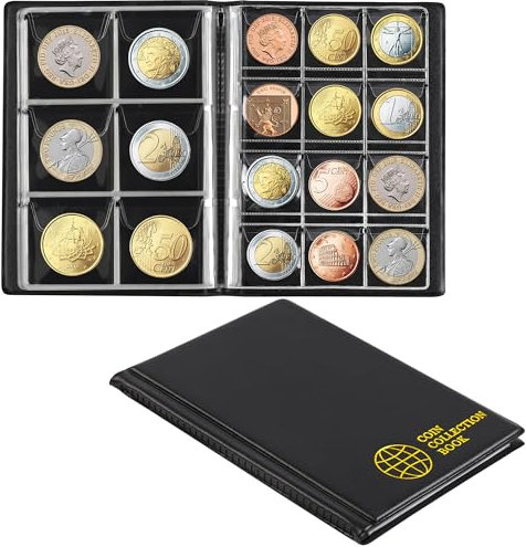 Münzsammelbuchhalter für Sammler, 12 gemischte Seiten, 108 Taschen, Münzsammelalbum-Aufbewahrungs-Organizer-Zubehör, CS01S1BK