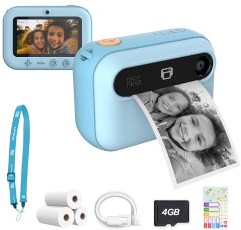 Kids Camera Instant Print myFirst Insta 20 Dual Lens Selfie Digital Camera for Kids with No Ink with Thermal Paper Printing Included (Blue)