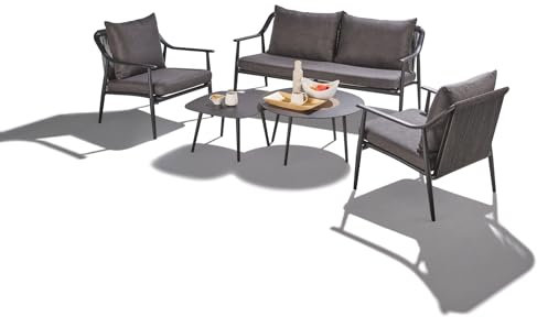 Liadomo Lounge-Gartenmöbel Set Tavenna 5-teilig - 2-Sitzer Sofa, 2 Sessel, 2 Tische - Rope - Aluminium - pflegeleicht - Olefin-Polster - Terrassenmöbel