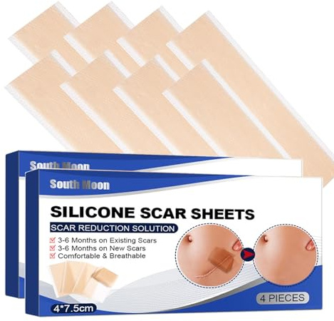 8PCS Silicone Scar Sheets Medical-Grade Scar Removal Sheets Reusable Strip Gel Effective Scar Repair Treatment for Skin Trauma Surgery Burn Acne C-Section Scars Travel Box -4x7.5cm