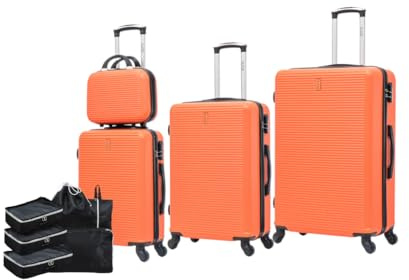 CELIMS - 4-teiliges Hartschalen-Kofferset mit Reise-Organizer | Handgepäck + Mittlerer + Großer | 55x35x25 cm + 65 cm + 75 cm | Set aus 4 Koffern | Orange