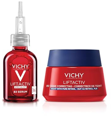 Vichy B3 Serum & Nachtcreme Bundle - Zielt auf dunkle Flecken & ungleichmäßigen Ton - mit Niacinamid & Peptiden - 30ml + 50ml