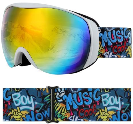 YooxArmor Maschera da Sci Bambino,Occhiali da Snowboard con Doppie Lenti per 6-14 Anni Ragazzi Ragazze,OTG Protezione UV400 al 100% Anti Nebbia per Sci Snowboard Sport Invernali,Compatibile con Casco