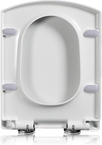 Siège de toilette carré à fermeture douce avec libération rapide pour un nettoyage facile, en polypropylène blanc, fixation par le haut, installation facile