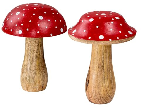 levandeo 2er Set Deko Aufsteller Pilz Holzdeko Mango Braun Rot Tischdeko Pilzfigur Fliegenpilz Herbst Herbstdeko Wohndeko Deko Regaldeko