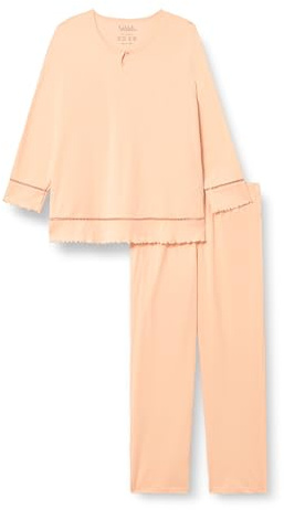 Ulla Popken Pigiama da Donna Taglie Forti, Taglie Forti, in Due Pezzi, Maglietta con Orlo Cavo, Maniche Lunghe, Bordi ondulati, Scollo Rotondo con Piccolo incavo
