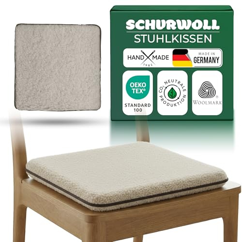 Novaliv 2er Set Sitzauflage Wolle 38 x 38 cm Hellbraun, beidseitig Schurwolle, wendbar, Naturwolle, temperaturausgleichend & atmungsaktiv, quadratisch flach, pflegeleicht, Made in Germany Bankauflage