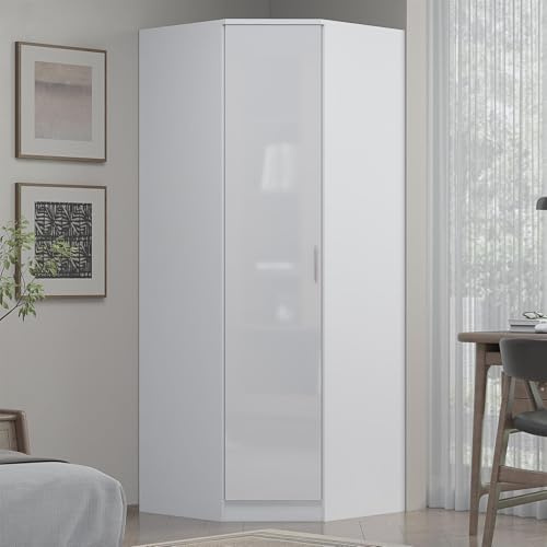 Reflect 1 Door Corner Wardrobe | White Gloss & Matt White