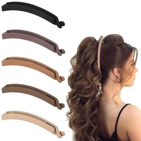 5 pinzas para el cabello estilo años 80 con forma de plátano, colores surtidos, para coletas y moños.