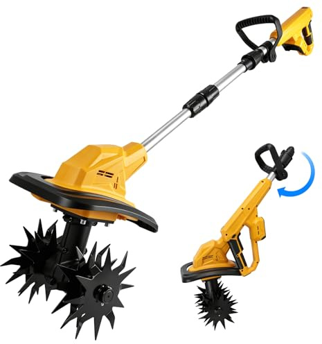 Batteridriven jordhacka kompatibel med Dewalt 20 V batteri, vikbar trädgårdssvals med 22 cm arbetsbredd 17 cm arbetsdjup borstlös markfräs elektrisk motorhacka för liten säng och trädgård (utan