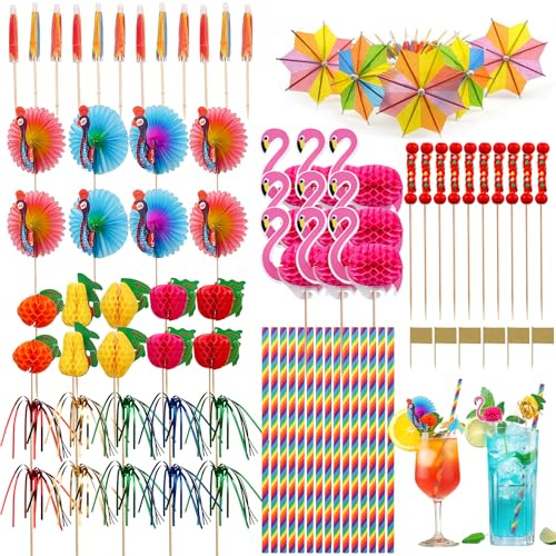 150 Stück Cocktail Deko, Cocktail Schirmchen, Bunte Cocktail Zubehör Deko, mit Papier Schirmchen, Regenbogen Cocktail Strohhalme, Schirmchen Cocktail, für Sommer Party Bar Getränke Kuchen Deko