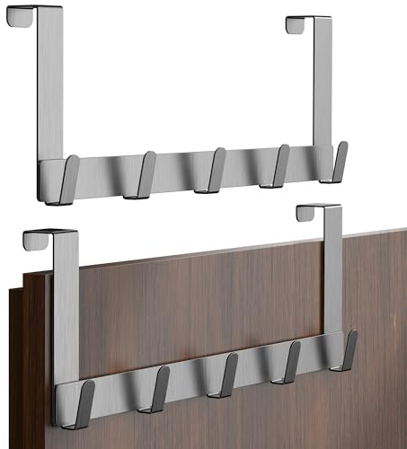 Menz Türgarderobe zum Einhängen aus Edelstahl, 2er Set Silber | Premium Türhaken zum Einhängen als Kleiderhaken Tür oder Handtuchhalter Tür, extrem belastbar, platzsparende Türhakenleiste