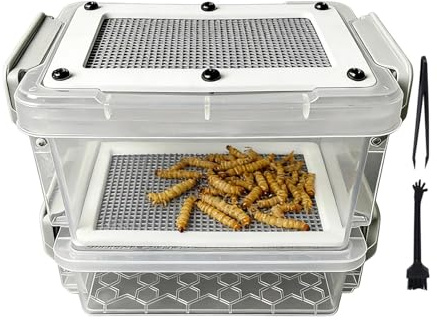 Mealworm Odlingsbehållare – fuktavvisande stänkskärmhölje | inkl. pincett och borste, luktfri odlingslåda för mjölmaskar, för flyghörnen, reptiler, fåglar, ödlar, grodor, landsköldpadda