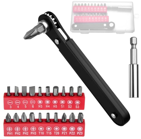 LEONTOOL Set Tournevis Coude Mini Cliquet 22en1, Clé à Cliquet à Profil Ultra Bas, Tournevis Déporté 90°, Pour Réparation Auto, Électronique, Vélo, Maison, EDC