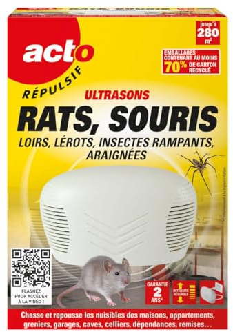 RETRO | RÉPULSIF ULTRASONS RATS, SOURIS, LOIRS,LÉROTS, INSECTES RAMPANTS, ARAIGNÉES | Émetteur d’ultrasons répulsifs | RUS3