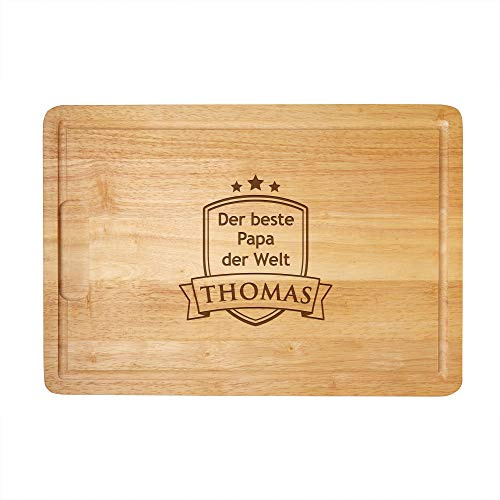 Casa Vivente Schneidebrett aus Holz, Küchenbrett mit Gravur, Der beste Papa der Welt, Personalisiert mit Namen, Vatertag, Geburtstagsgeschenke für Männer