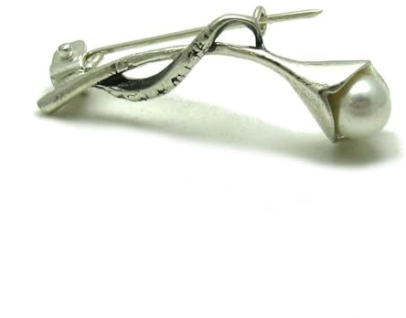 Sterling Silber Brosche Blume mit synthetischer Perle massiv 925 A000008 Empress