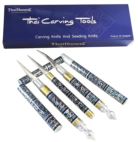 SET 3 THAI FRUIT AND SOAP CARVING KNIFE SEEDING KNIVES BRASS HANDMADE PRECISION THAI CARVING TOOLS STAINLESS STEEL AND STEEL BLADES FOR GARNISHING