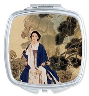 DIYthinker Antike Matsushita Halten Elbow mit der Hand Weiß Blau Klassische Kleidung Schönheit Malerei Platz Compact Make-up Taschenspiegel Tragbare ne