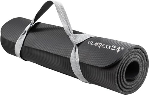 Glamexx24 Gymnastikmatte Fitnessmatte Premium Yogamatte, rutschfest und dick extra Größen, inkl. Tragegurt, Übungsposter, hautfreundlich und phthalatfrei, ideal für Pilates, Gymnastik und Yoga
