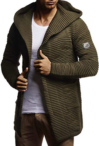 Leif Nelson Giacca Uomo in Maglia con Cappuccio Cardigan LN-7180 Cachi Medium