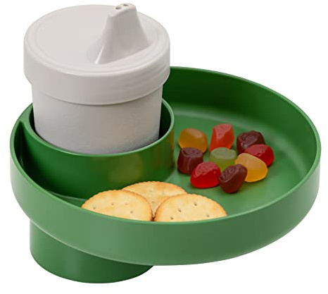My Travel Tray/Round - USA Made. Easily Convert Your Current Cup Holder to a Tray and Cup Holder for use with Car Seats, Booster,Stroller and Anywhere You Have a Cup Holder! (Dino Green)
