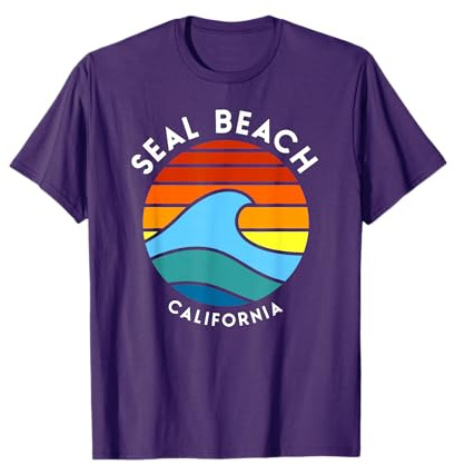 Seal Beach California Retro Wave T-Shirt for Men Women Kids