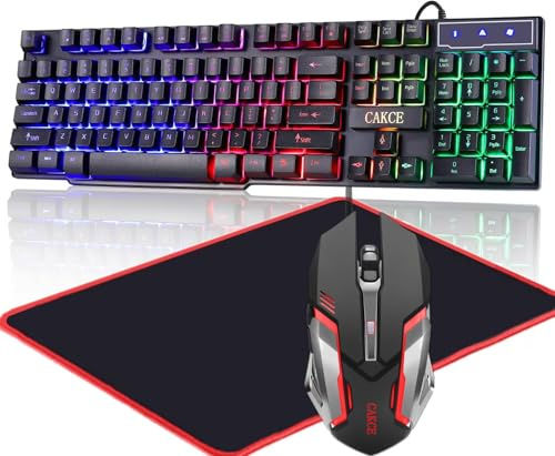 Cakce RGB Gaming Keyboard and Colorful Mouse Combo,USB Wired LED Backlight,Letter Glow,Mechanical Feeling for Laptop PC Computer Game and Work