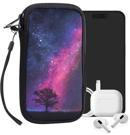 kwmobile Handytasche für Smartphones L - 6,5 - Neopren Handy Tasche Hülle Cover Case Schutzhülle - Galaxie Baum Wiese Pink Dunkelblau Schwarz - 16,5 x 8,9 cm Innenmaße