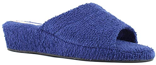 Ciabatte Spugna Aperte Bagno Donna Antiscivolo Zeppa 4 cm Leggere Interno Sughero (Blu, numeric_37)