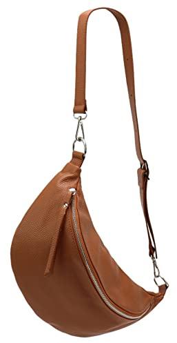 SH Leder echt Leder Damen unisex Brusttasche für Festival Reise mittelgross Hüfttasche Crossbody Bag Verstellbarer welchsellbar Schultergurt Frauen Ledertasche 37x21cm Greta G747